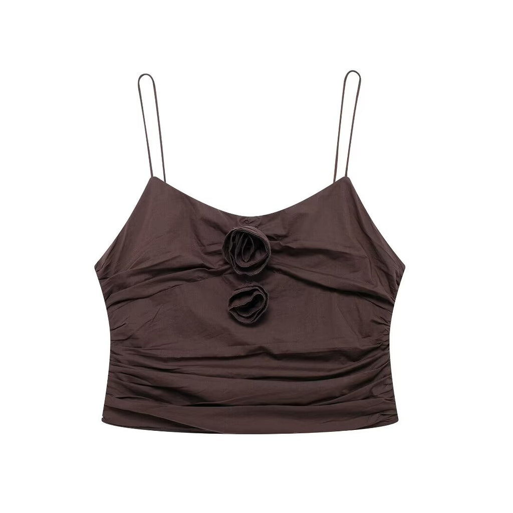 's Convex Floral Decorative Pleated Short Top