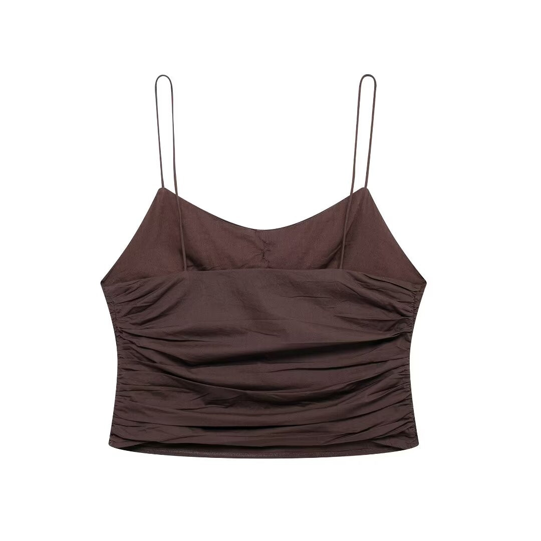 's Convex Floral Decorative Pleated Short Top