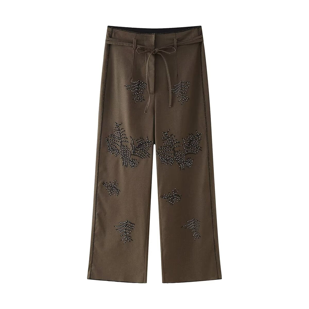 Summer Casual Long Embroidered Vest Wide Leg Pants Two-Piece Set