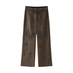 Summer Casual Long Embroidered Vest Wide Leg Pants Two-Piece Set