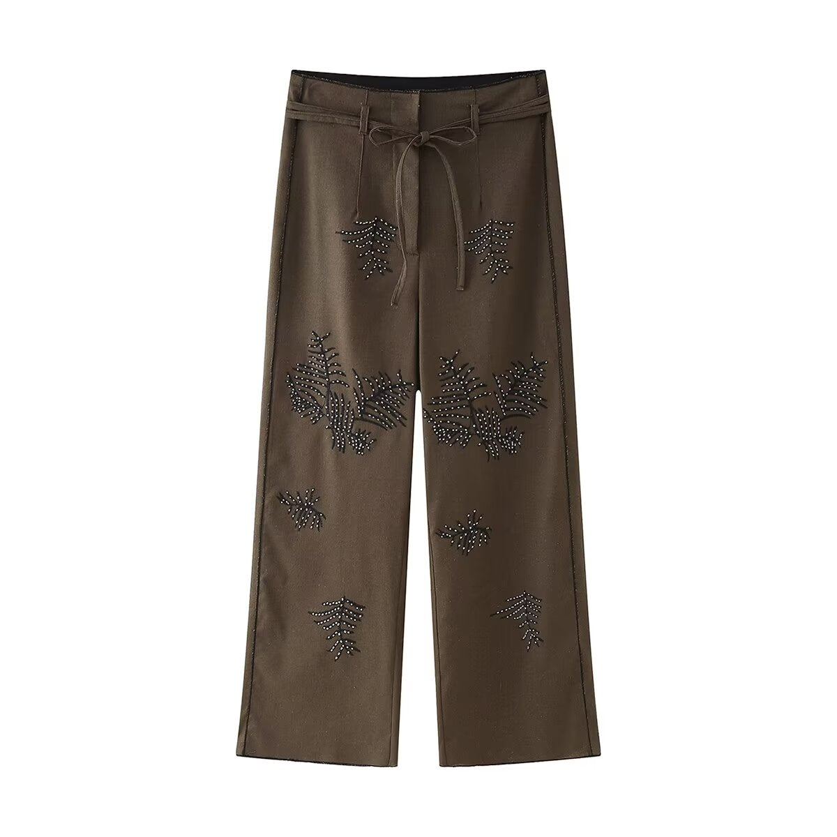 Summer Casual Long Embroidered Vest Wide Leg Pants Two-Piece Set