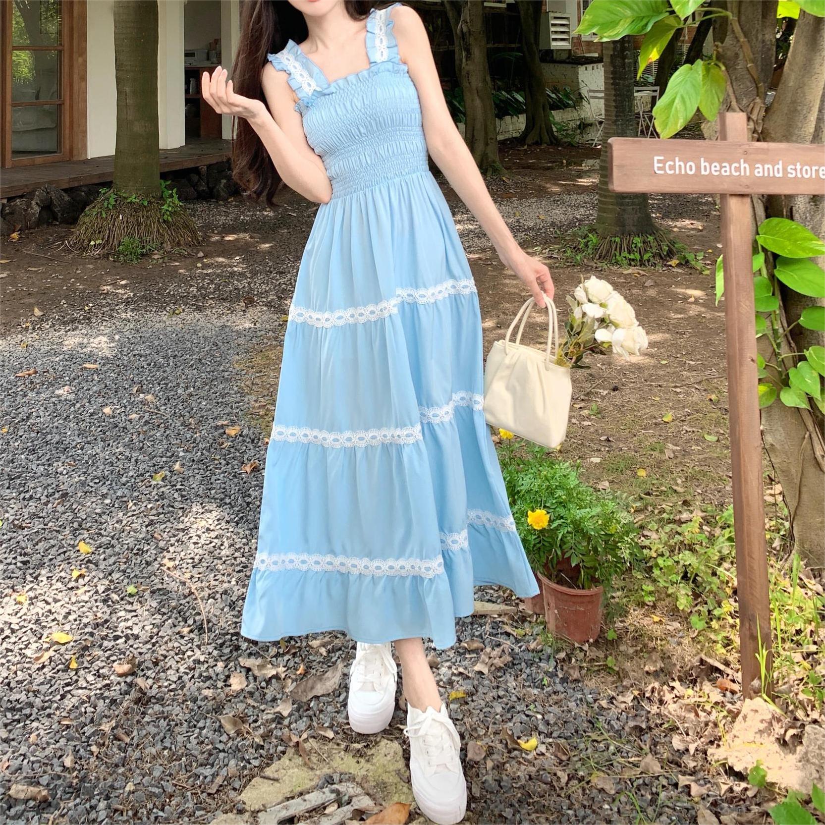 Women's Lace Ruffle A-Line Midi Dress