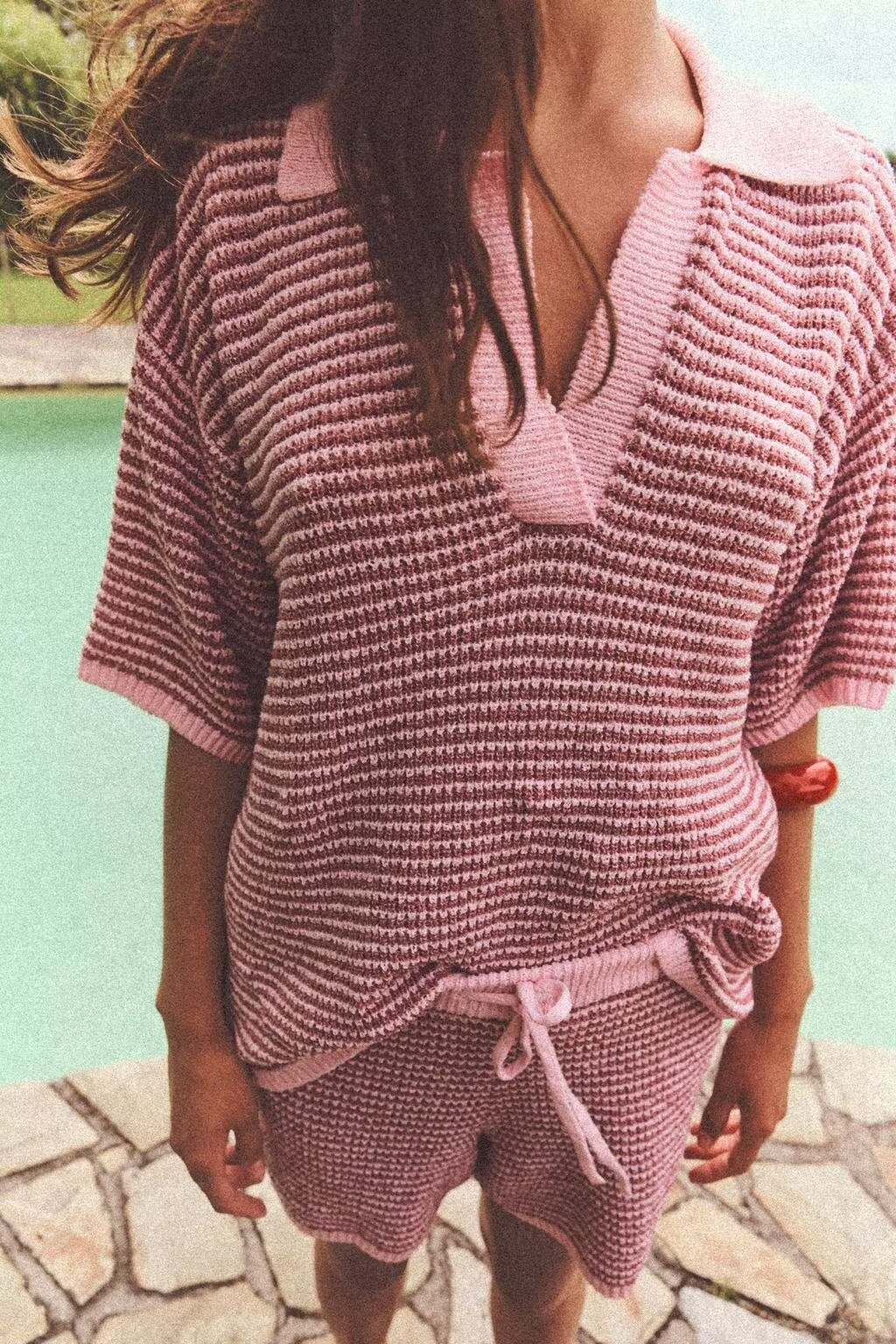 Women's Summer Women's Knitted Polo Shirt Collar Top Shorts Suit