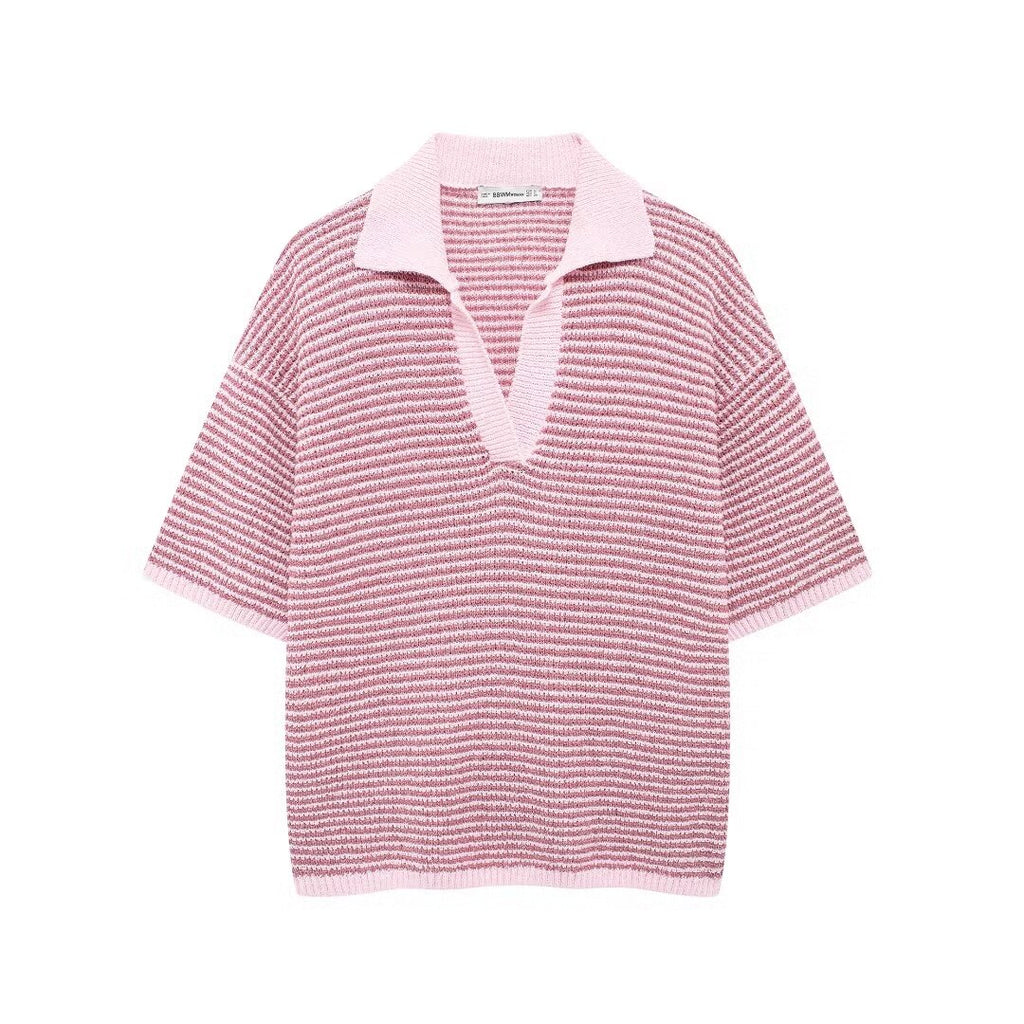 Women's Summer Women's Knitted Polo Shirt Collar Top Shorts Suit