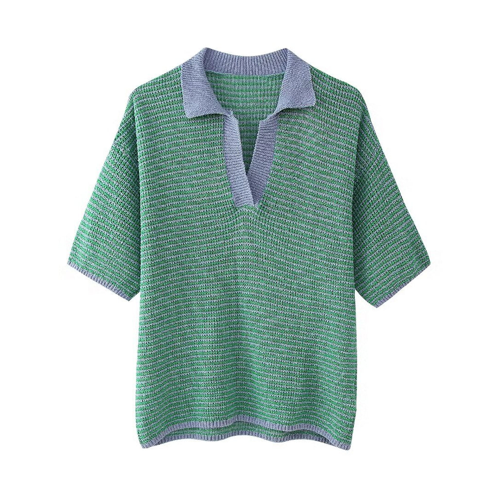 Women's Summer Women's Knitted Polo Shirt Collar Top Shorts Suit