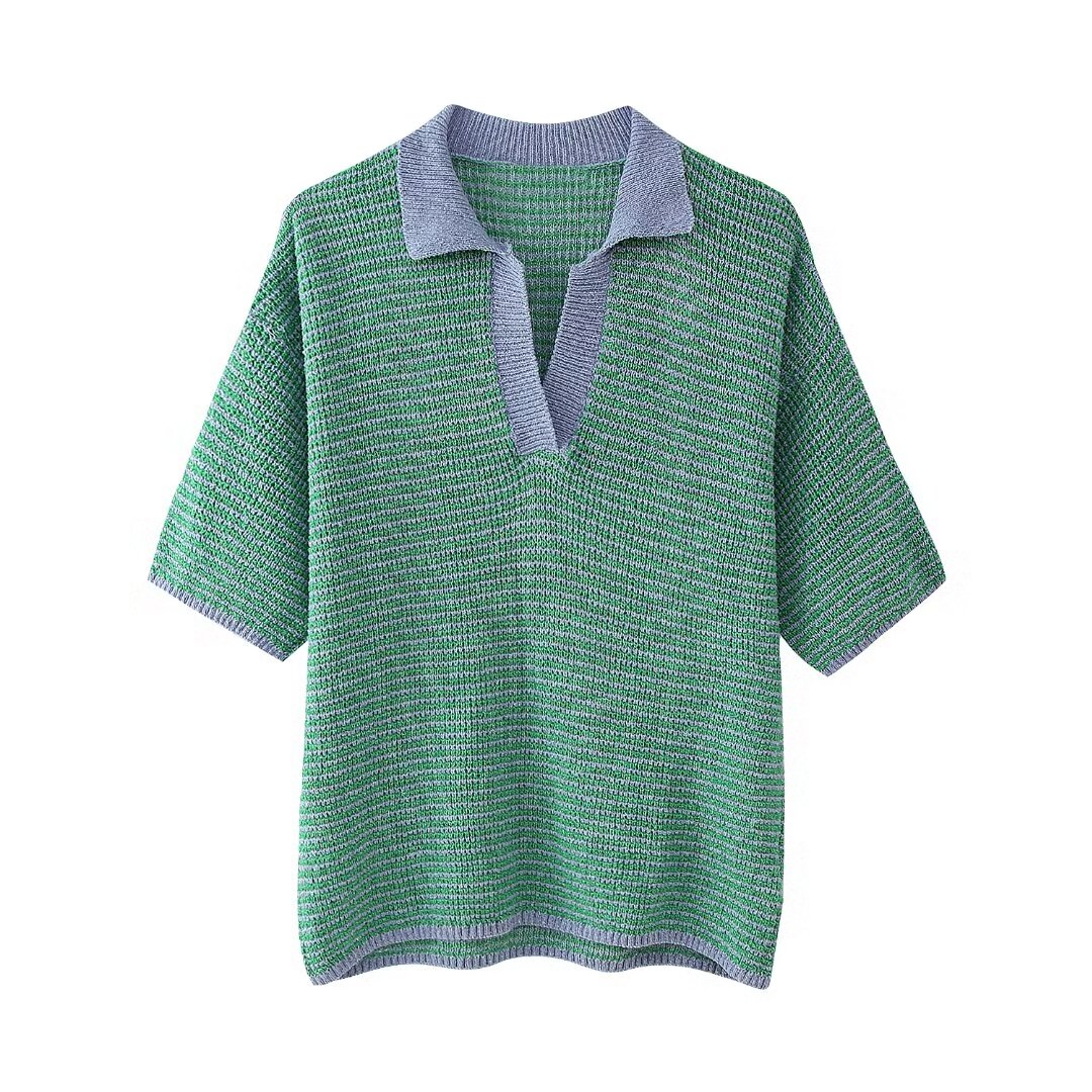 Women's Summer Women's Knitted Polo Shirt Collar Top Shorts Suit