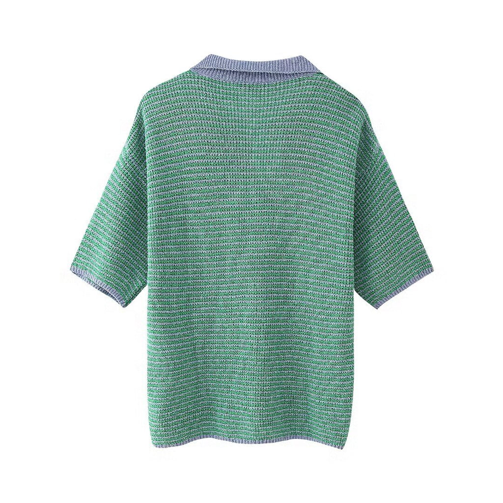 Women's Summer Women's Knitted Polo Shirt Collar Top Shorts Suit
