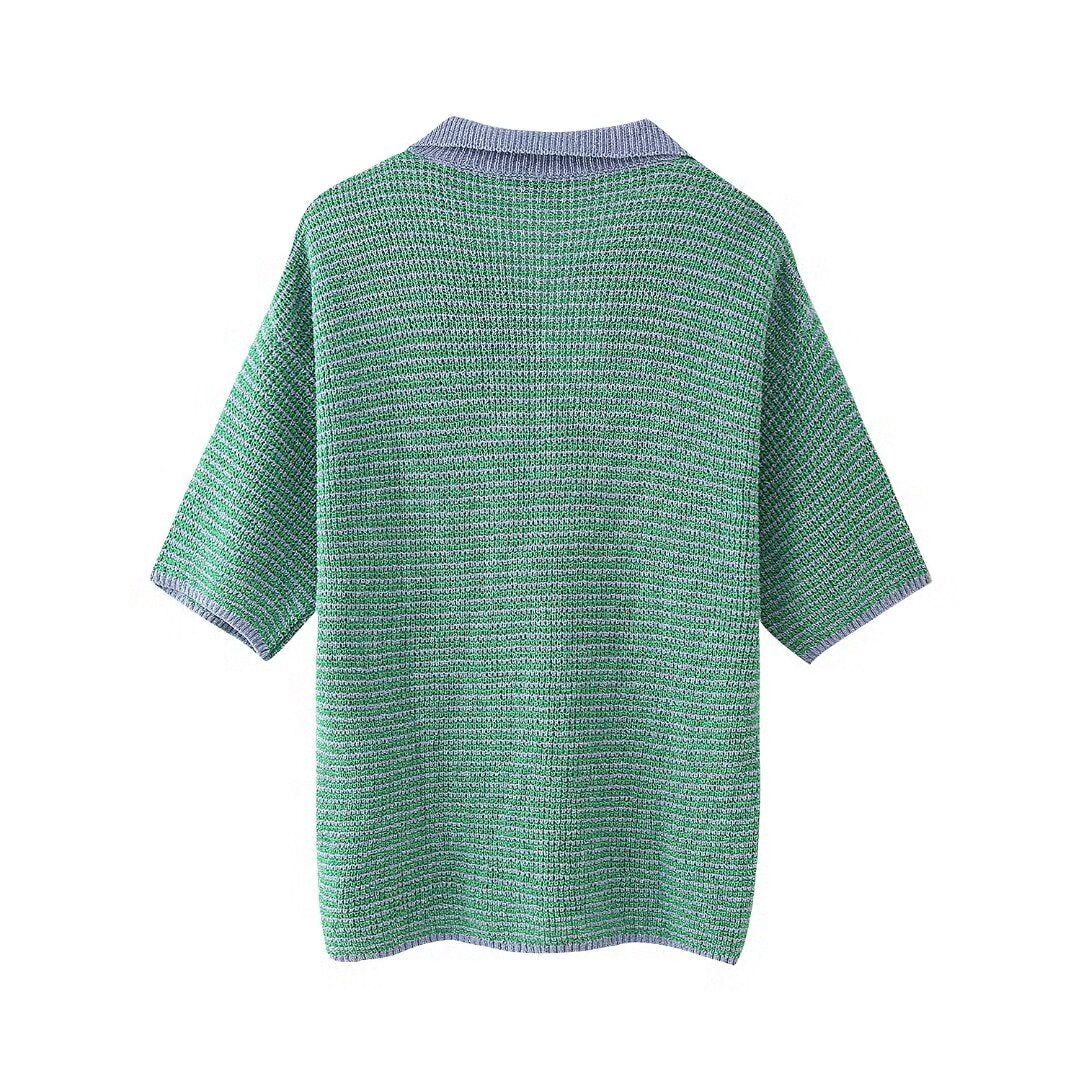 Women's Summer Women's Knitted Polo Shirt Collar Top Shorts Suit