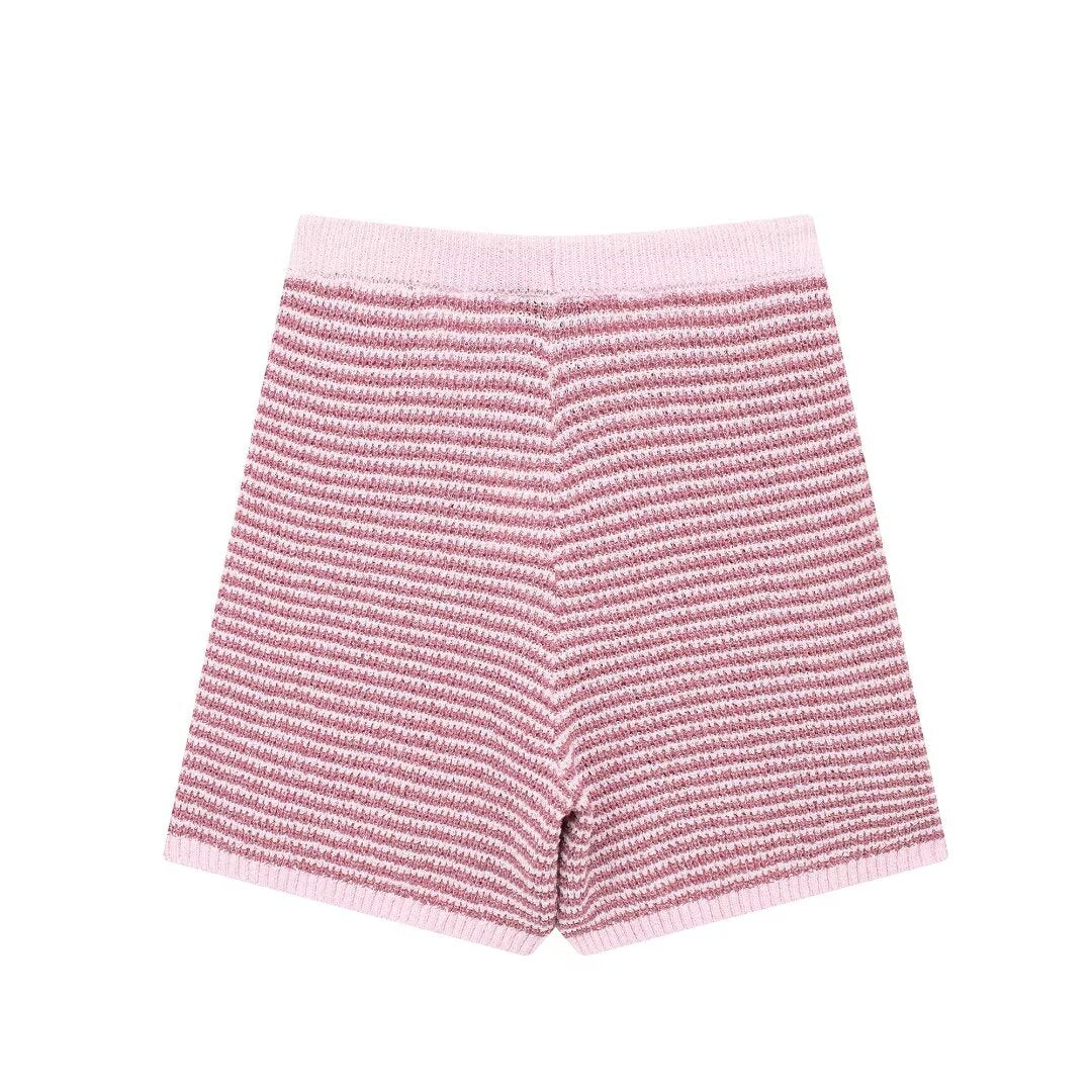 Women's Summer Women's Knitted Polo Shirt Collar Top Shorts Suit