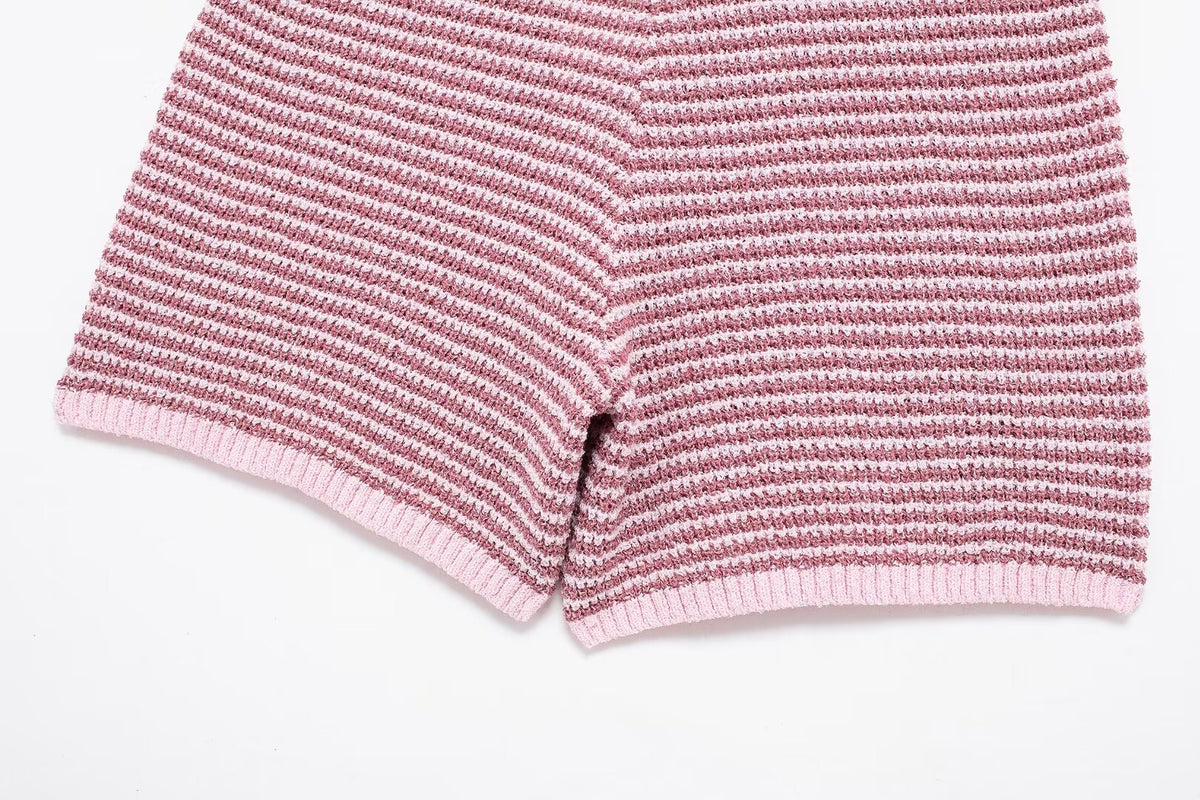 Women's Summer Women's Knitted Polo Shirt Collar Top Shorts Suit