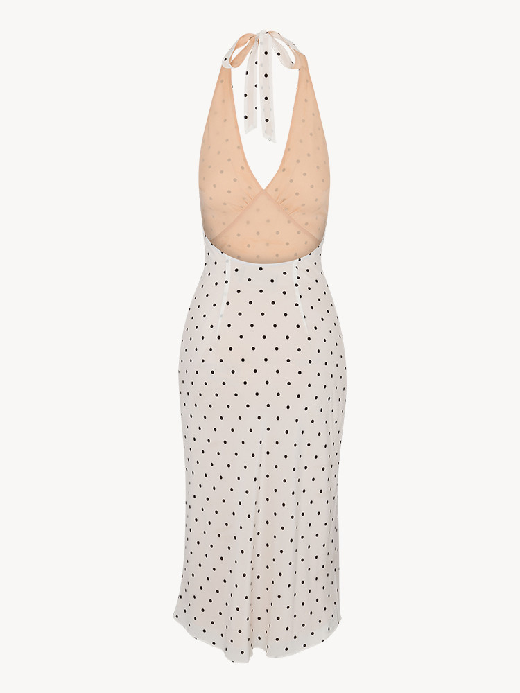 Polka Dot Halter Lace Up Beauty Back Waist Tight Dress