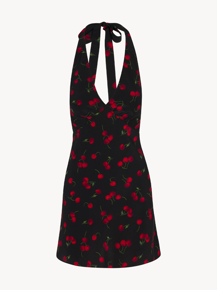 Bare Back Deep V Plunge Halter Seaside Vacation Dress