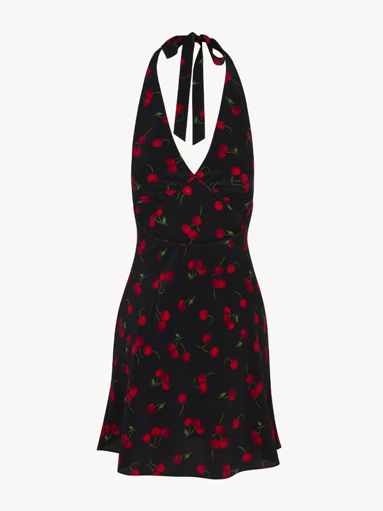 Bare Back Deep V Plunge Halter Seaside Vacation Dress