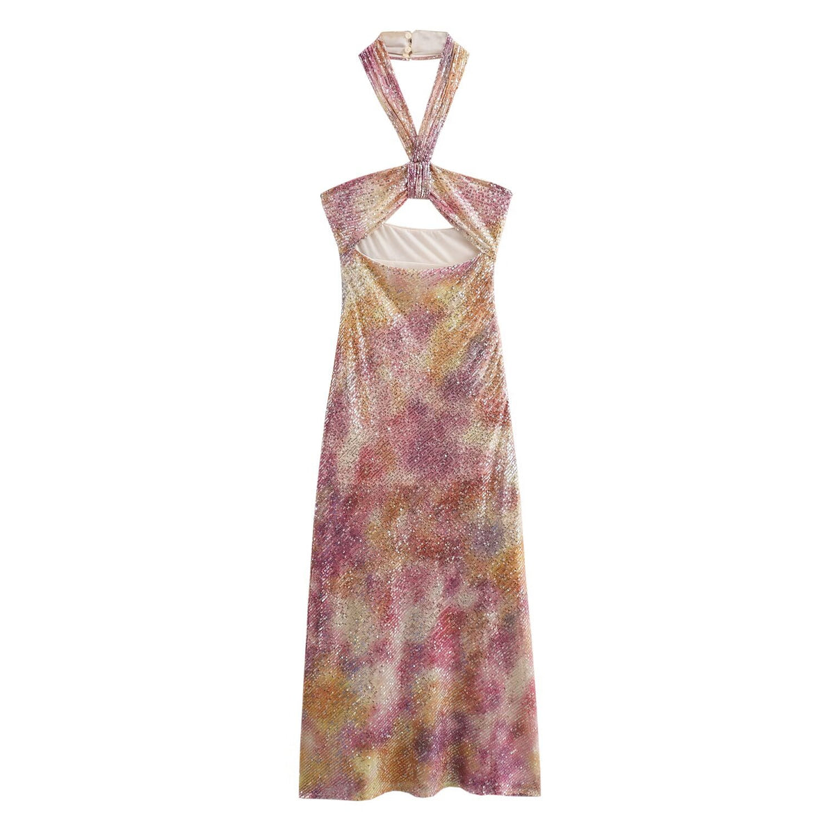 Sequin Bow Tie Hanging Collar Dress
