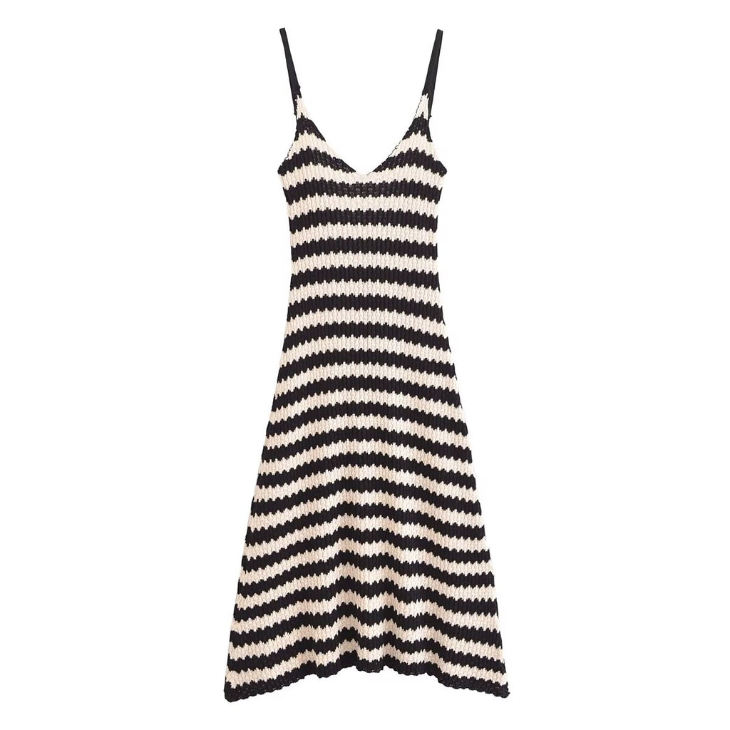 Striped Knit Spaghetti-Strap Dress