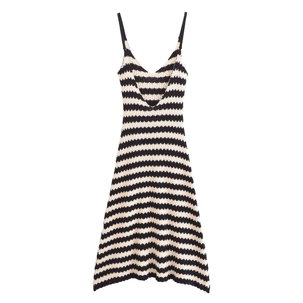 Striped Knit Spaghetti-Strap Dress