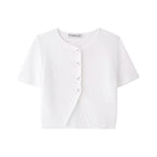 Women’s White V Neck Button Knit Top