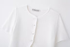 Women’s White V Neck Button Knit Top