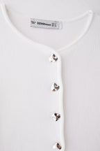 Women’s White V Neck Button Knit Top