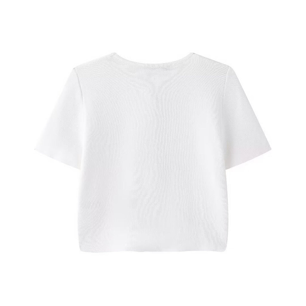 Women’s White V Neck Button Knit Top