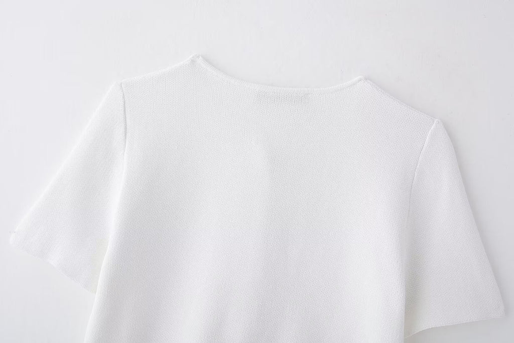 Women’s White V Neck Button Knit Top