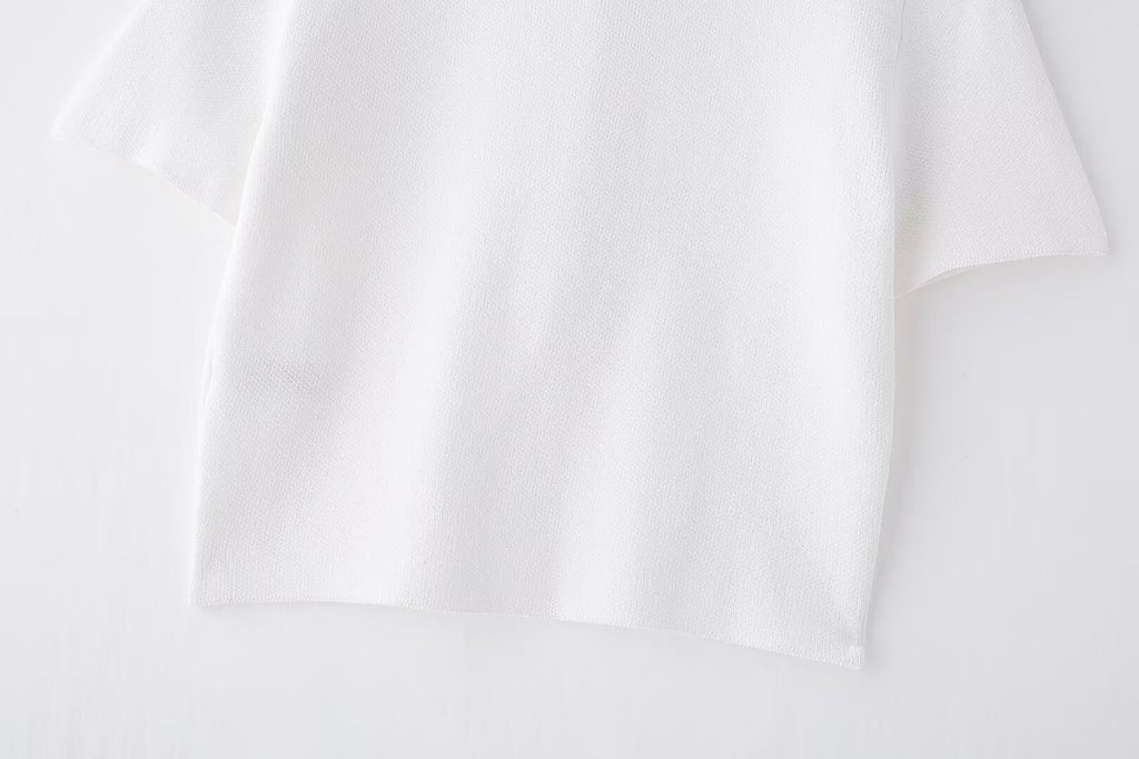 Women’s White V Neck Button Knit Top