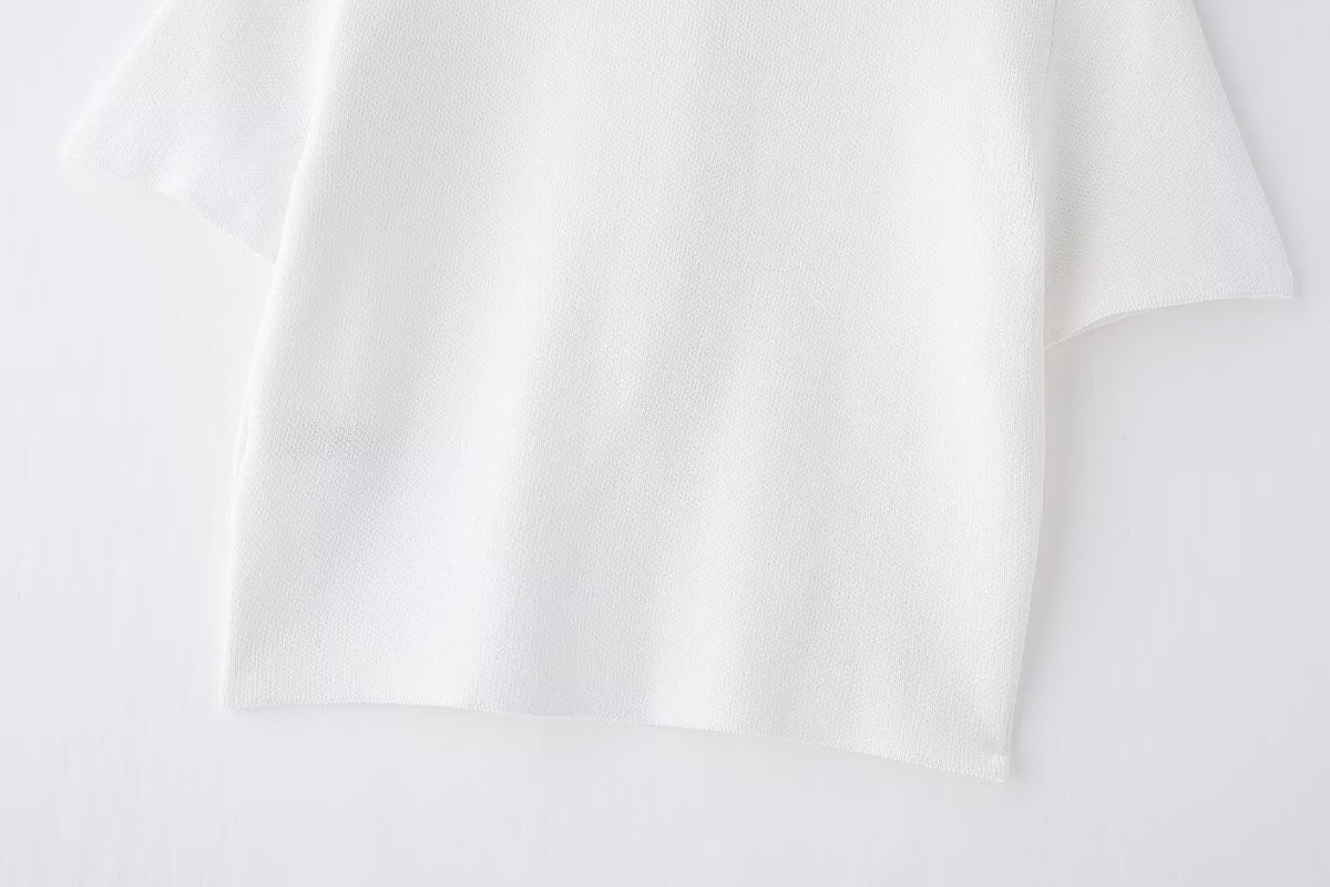 Women’s White V Neck Button Knit Top