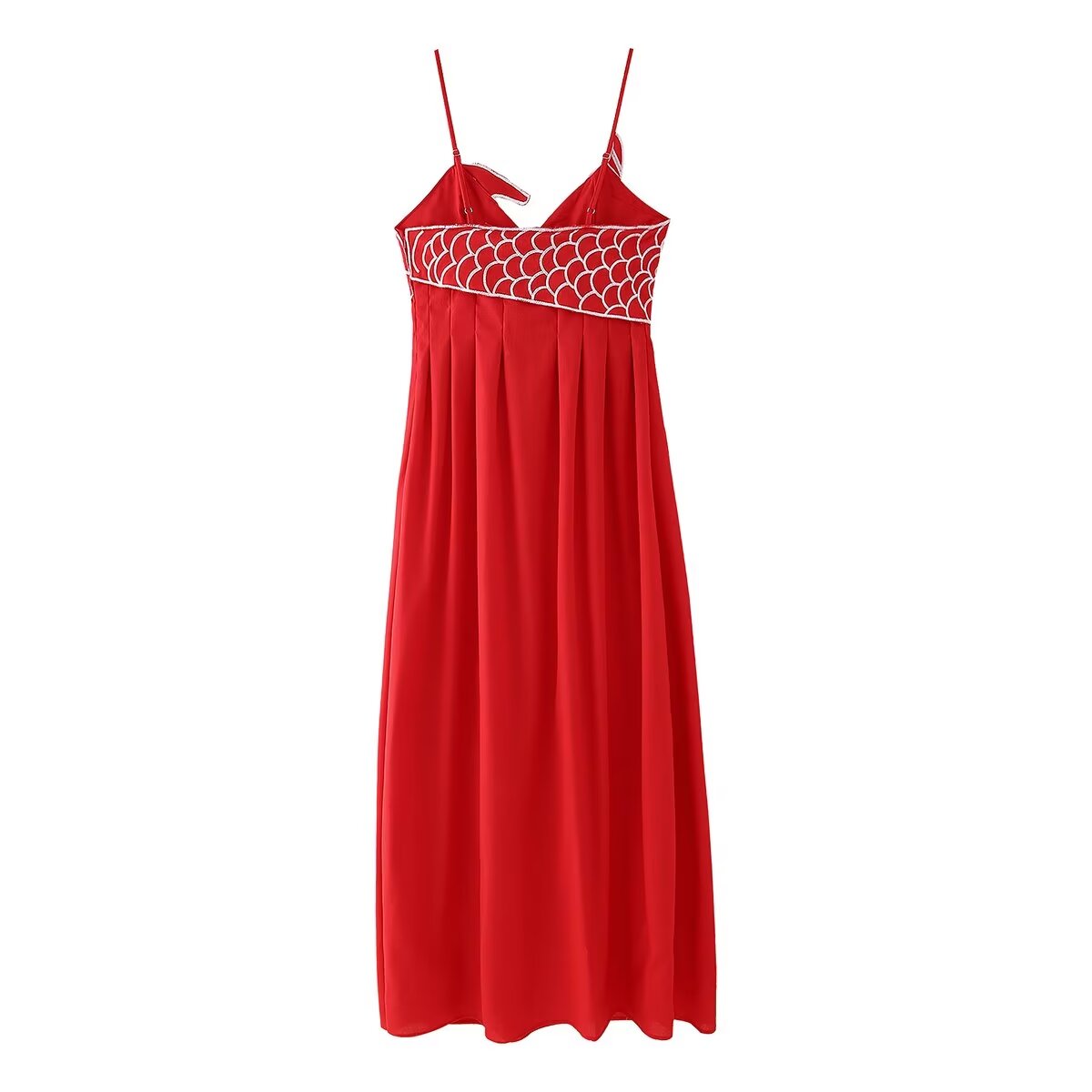 Red Pleated Sleeveless Sling Dress
