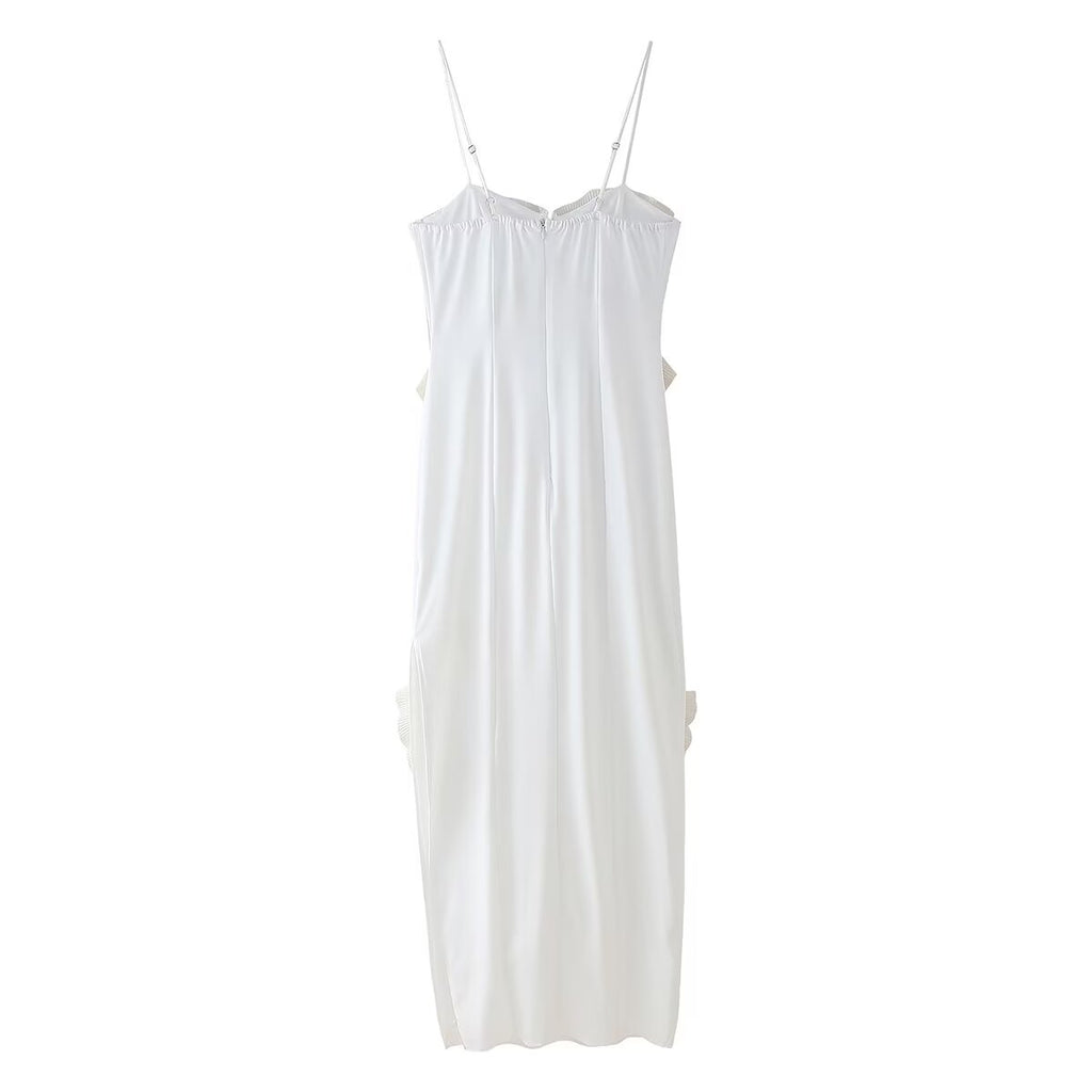 Women's White Ruffled Slit Cami Maxi Dress