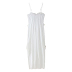 Women's White Ruffled Slit Cami Maxi Dress