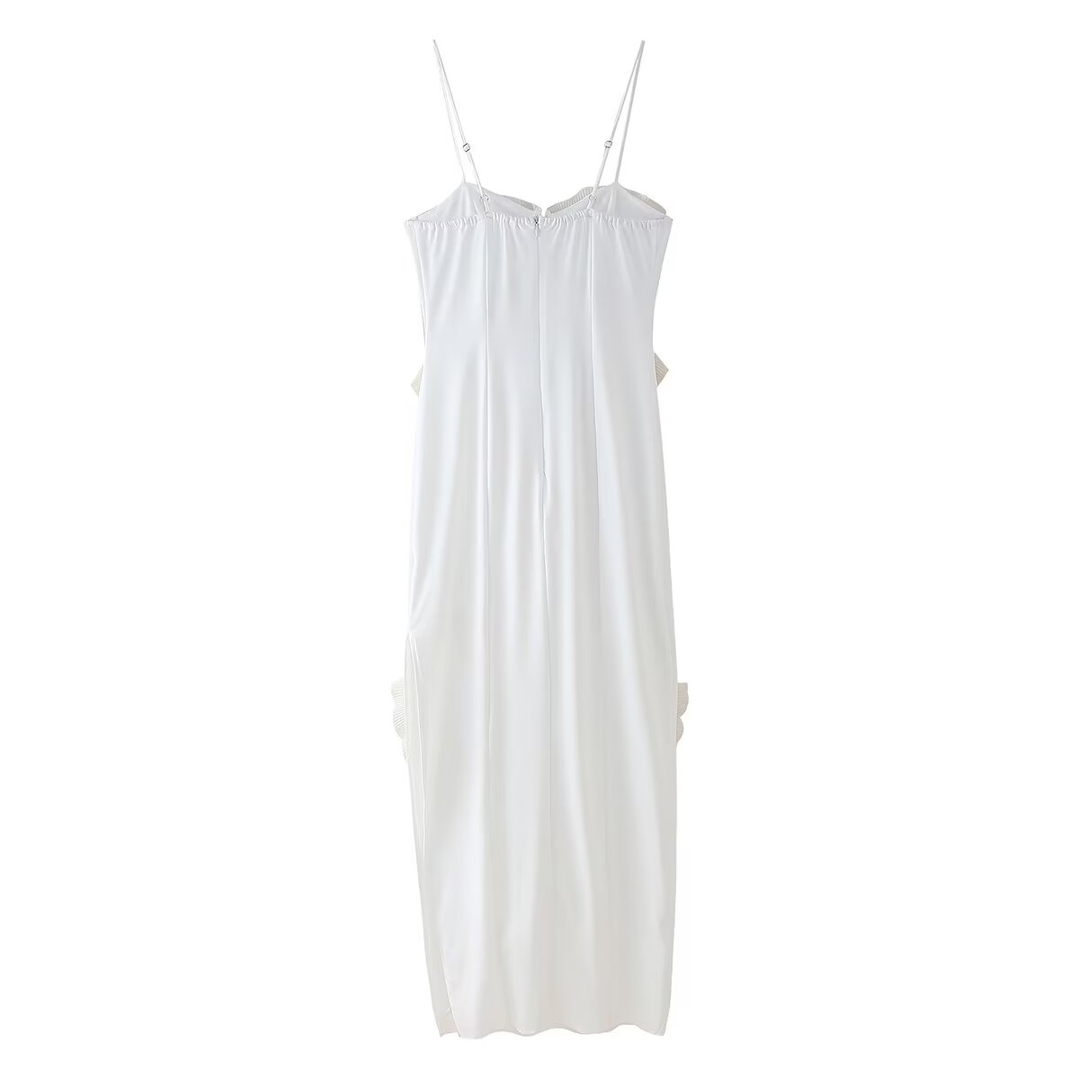Women's White Ruffled Slit Cami Maxi Dress