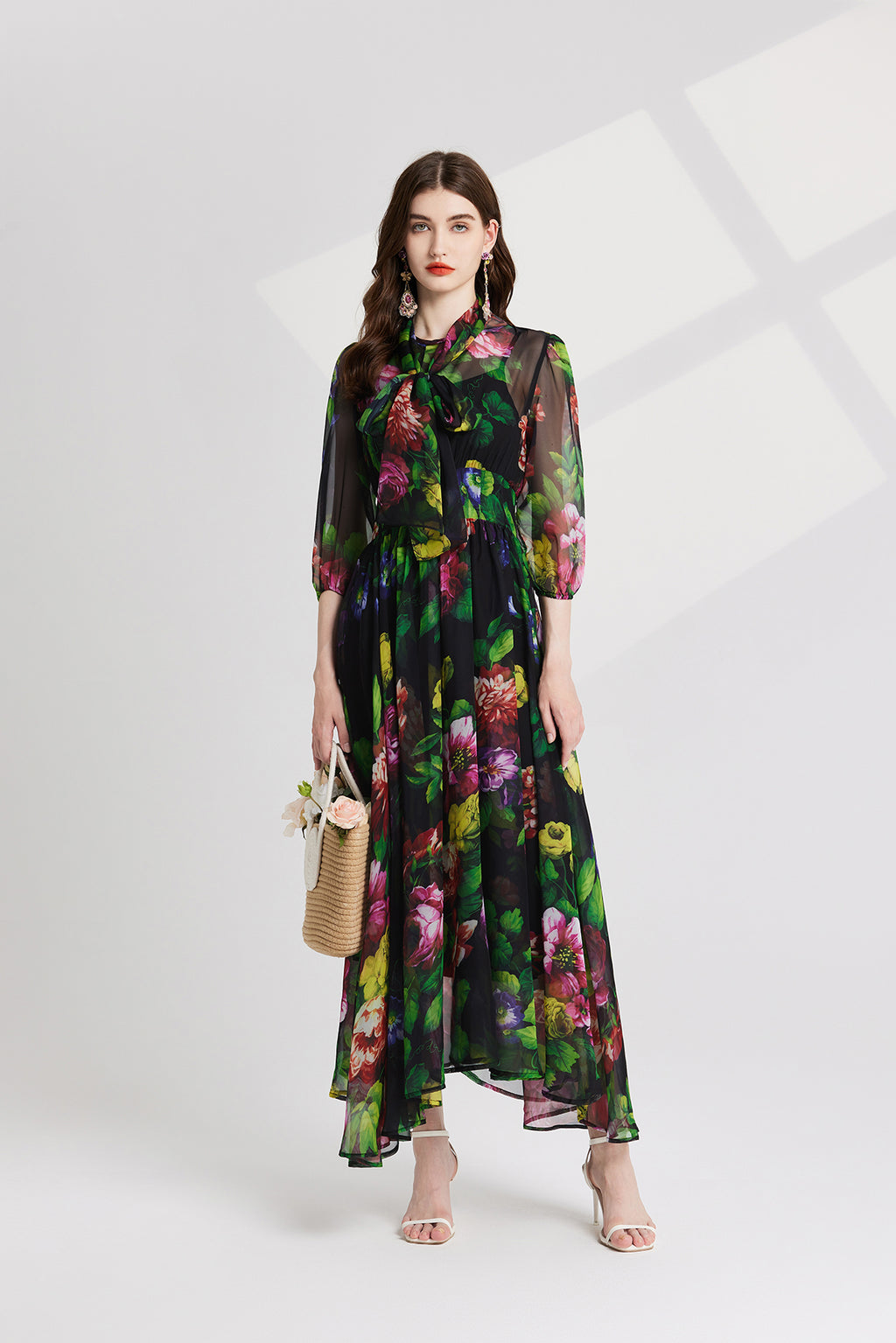 Women's 's Printed Tie-Up Dress