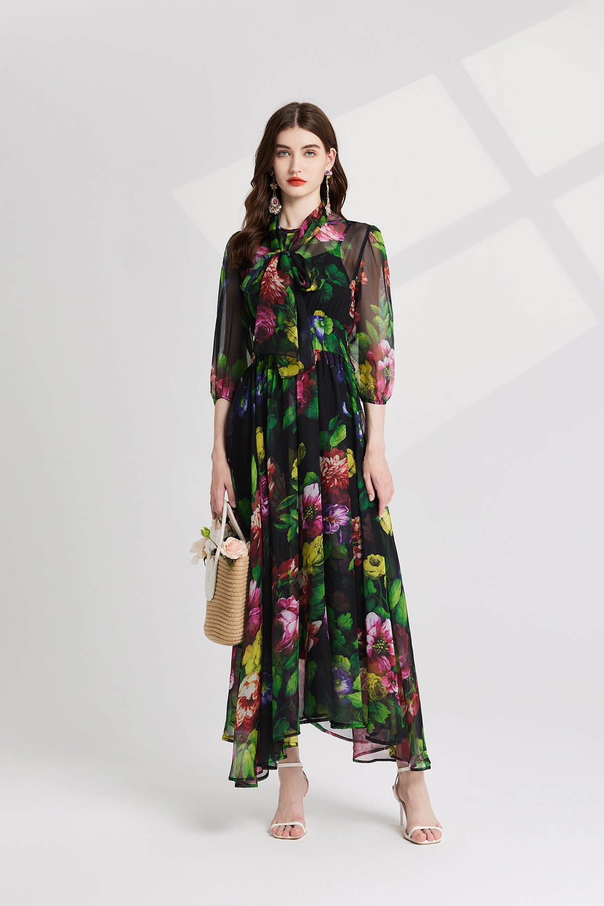 Women's 's Printed Tie-Up Dress