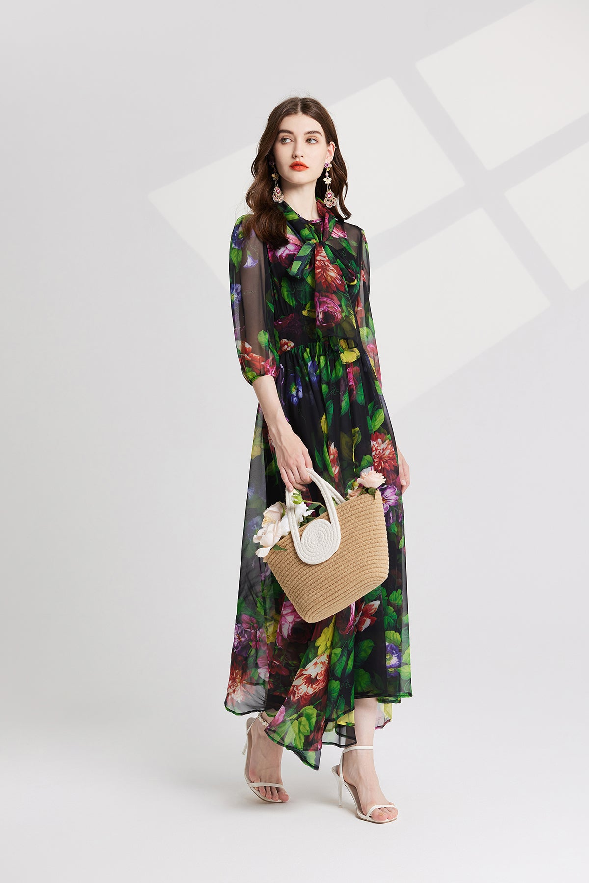Women's 's Printed Tie-Up Dress