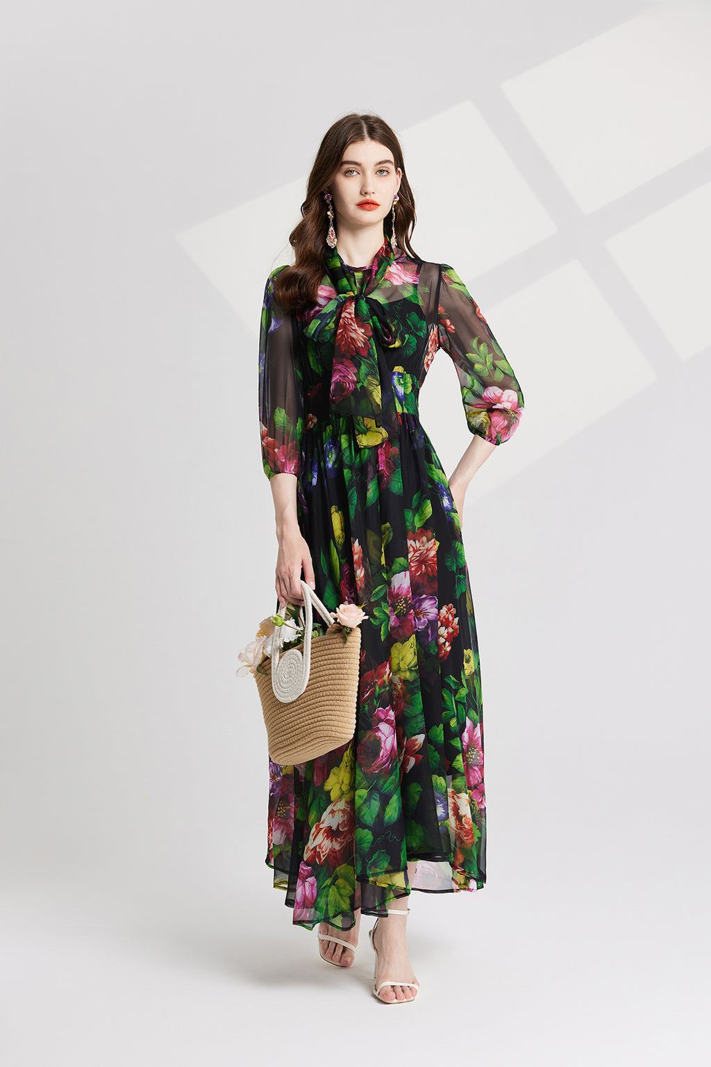 Women's 's Printed Tie-Up Dress