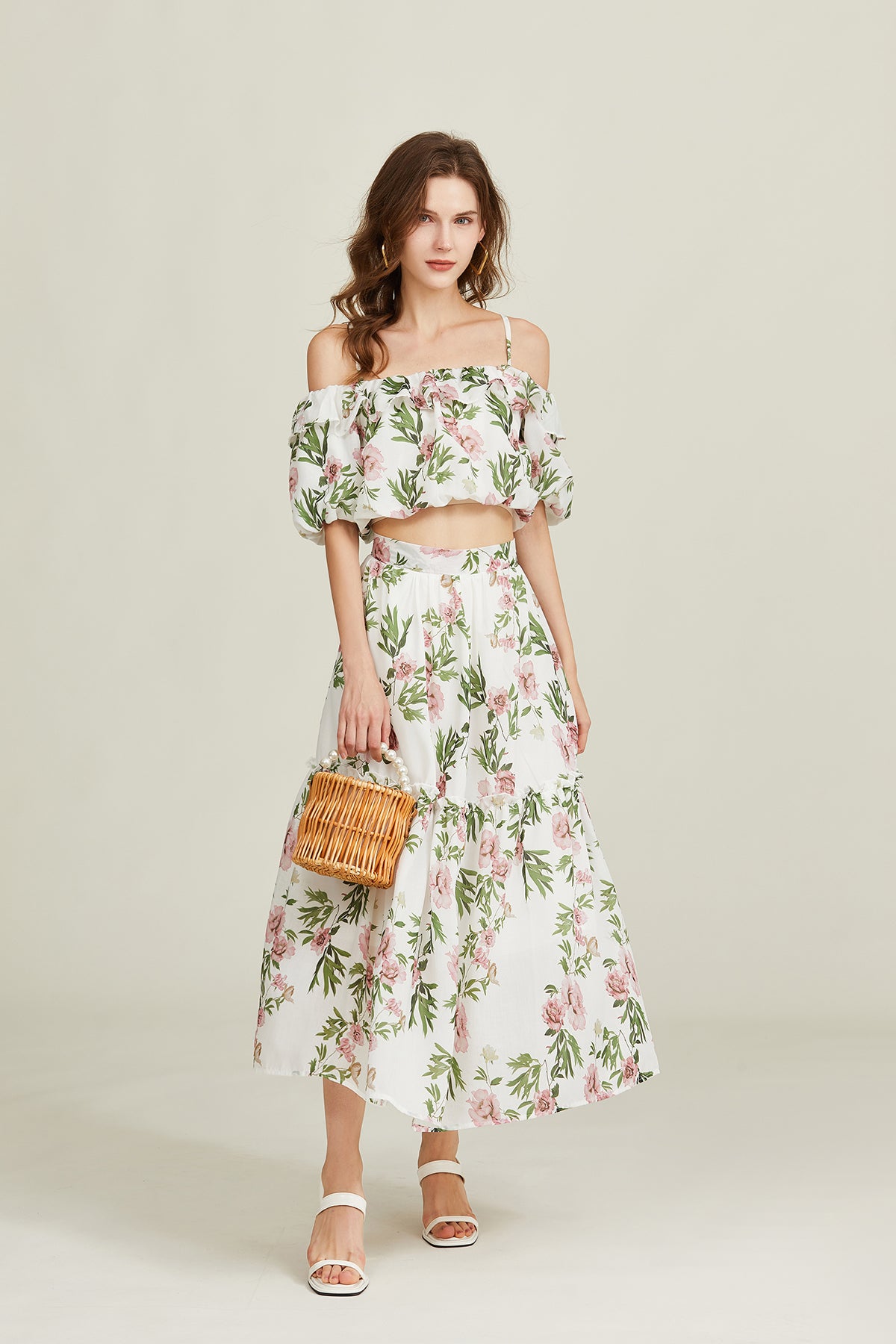 Women's Off-Shoulder Ruffled Top & Skirt Set