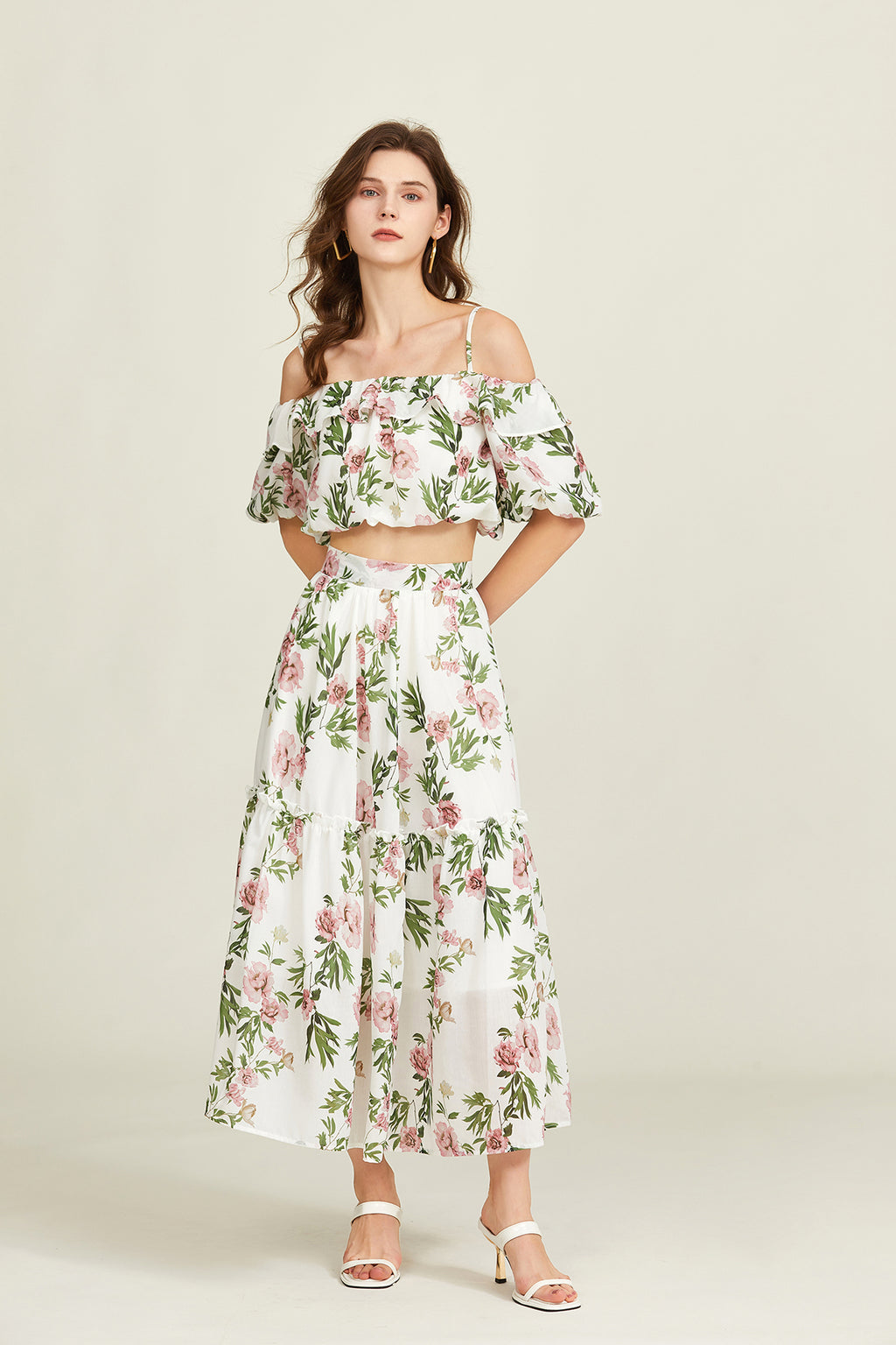 Women's 's Off-Shoulder Ruffled Top & Skirt Set