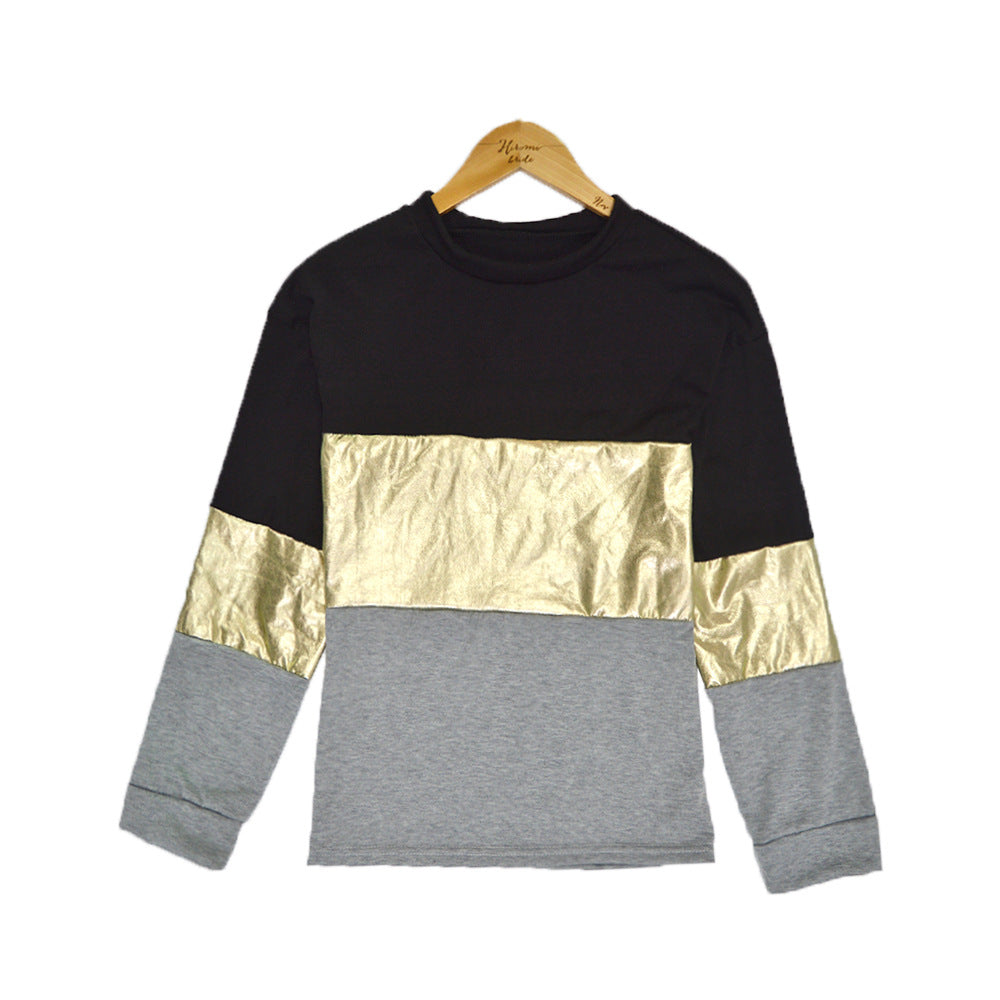 Women's Women T-Shirt Bottoming Shirt Trendy Women Autumn Spring Long Sleeve Stitching Golden Edge Color Block Top