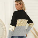 Women's Women T-Shirt Bottoming Shirt Trendy Women Autumn Spring Long Sleeve Stitching Golden Edge Color Block Top