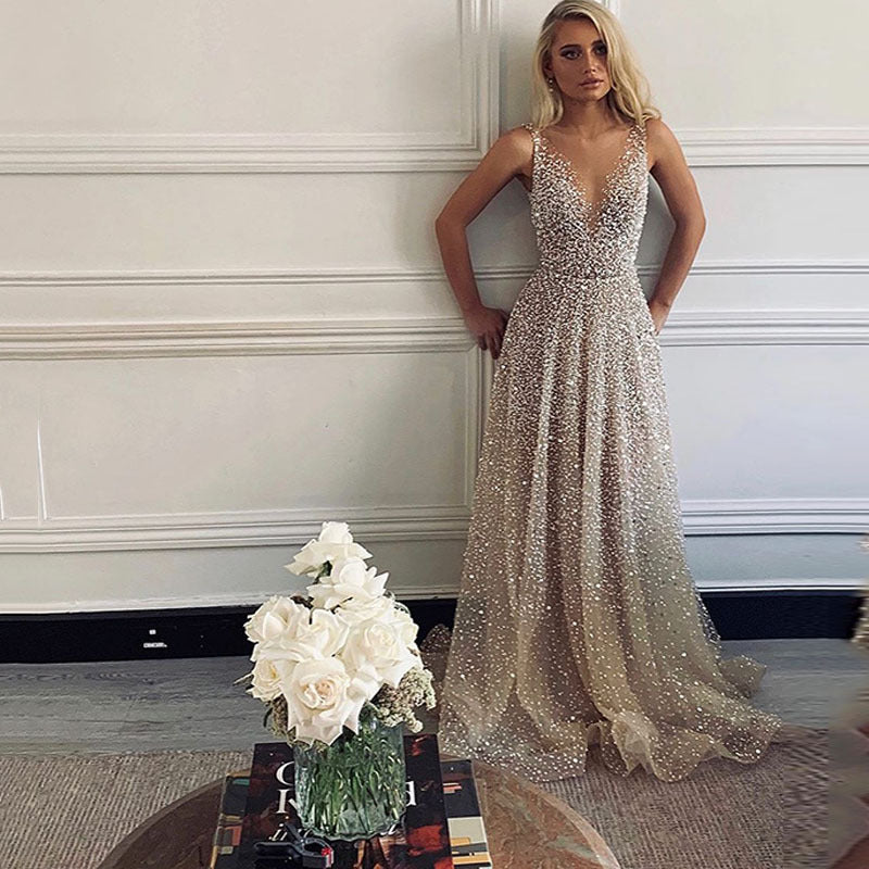 Sequin Gradient V-Neck Dress