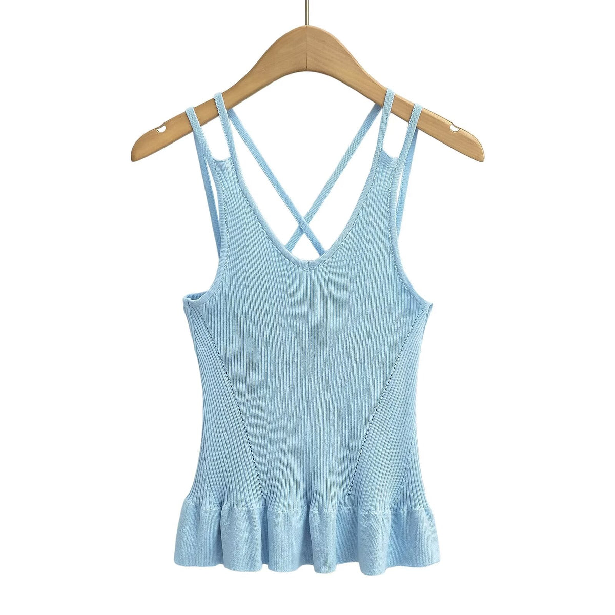Ruffles Light Blue Knitted Camisole