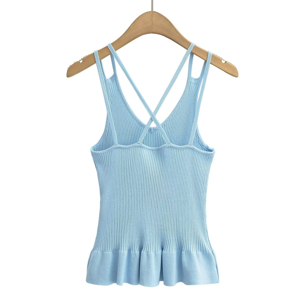 Ruffles Light Blue Knitted Camisole