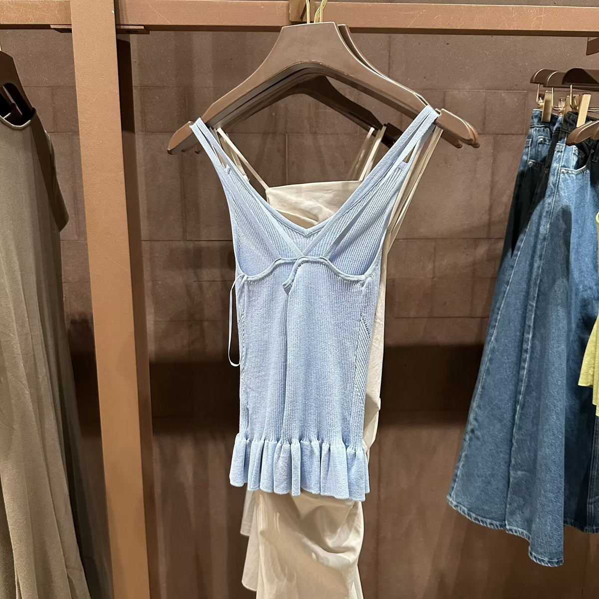 Ruffles Light Blue Knitted Camisole