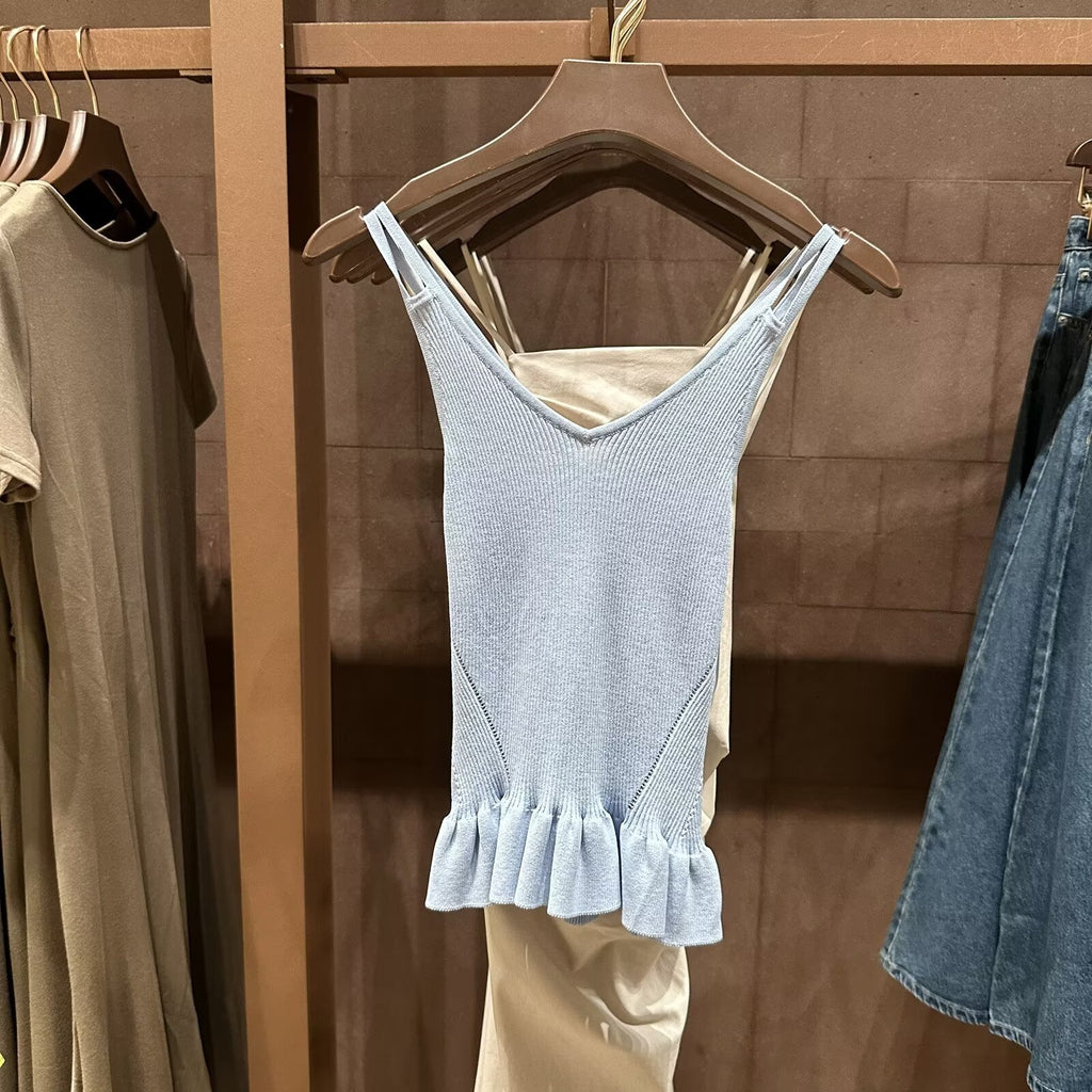 Ruffles Light Blue Knitted Camisole