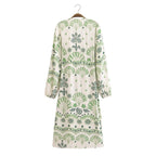 Printed V Neck Long Sleeve Shirt Dress