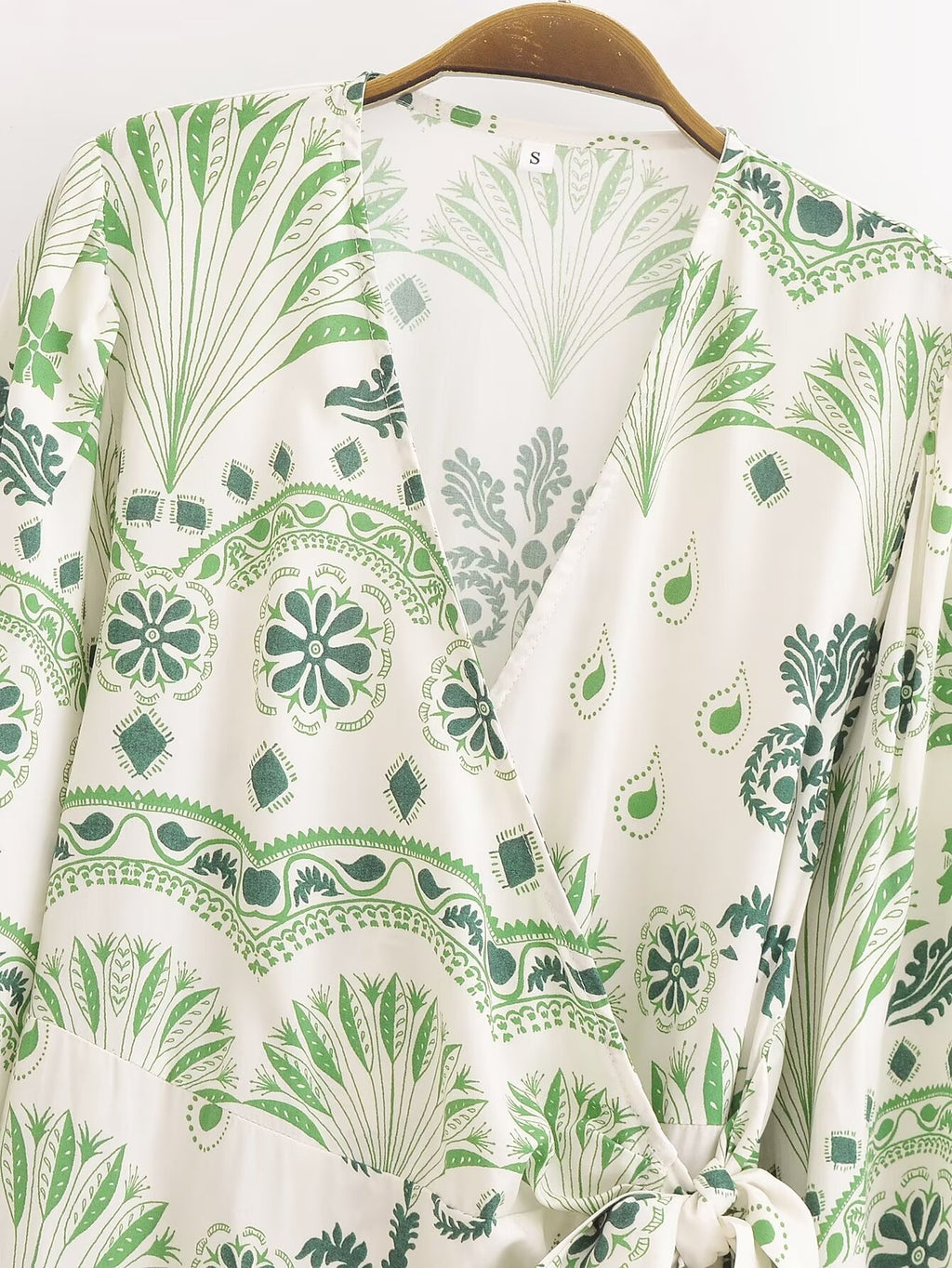Printed V Neck Long Sleeve Shirt Dress