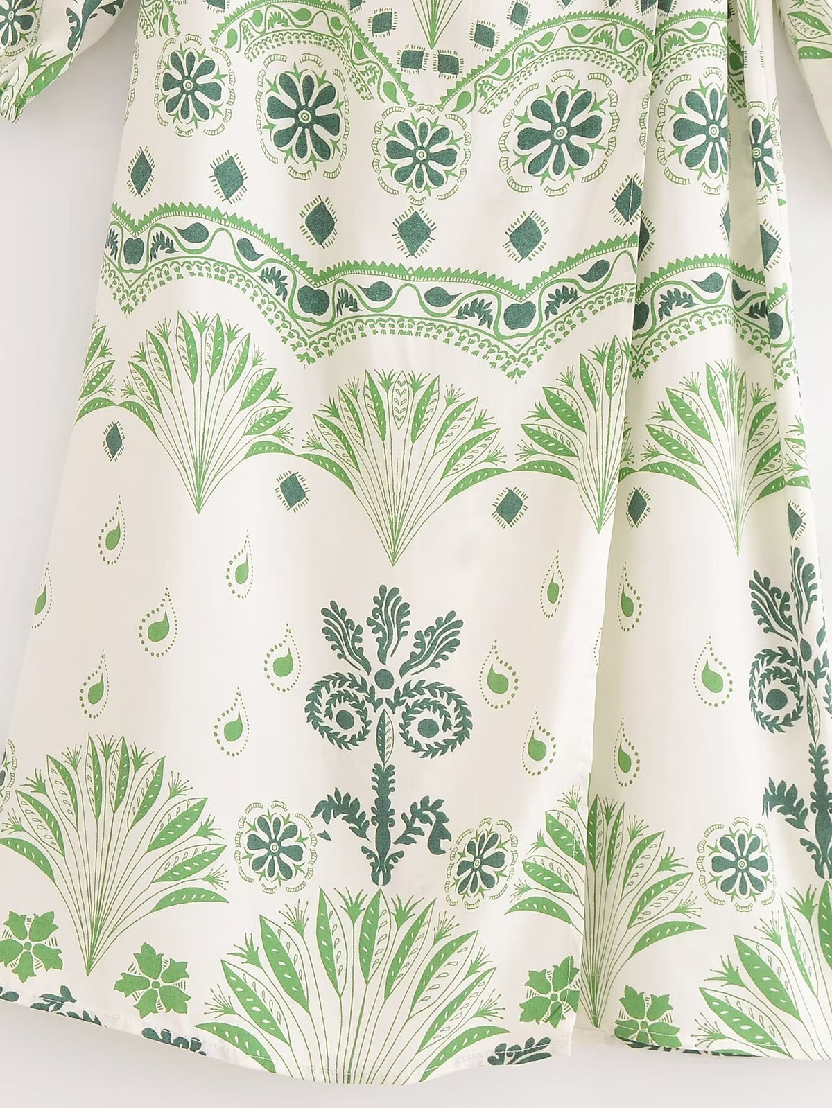 Printed V Neck Long Sleeve Shirt Dress