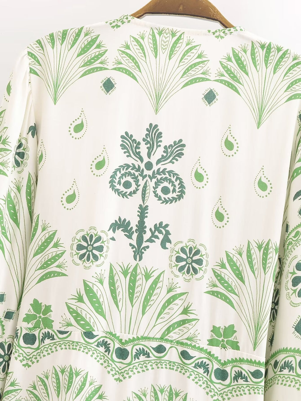Printed V Neck Long Sleeve Shirt Dress