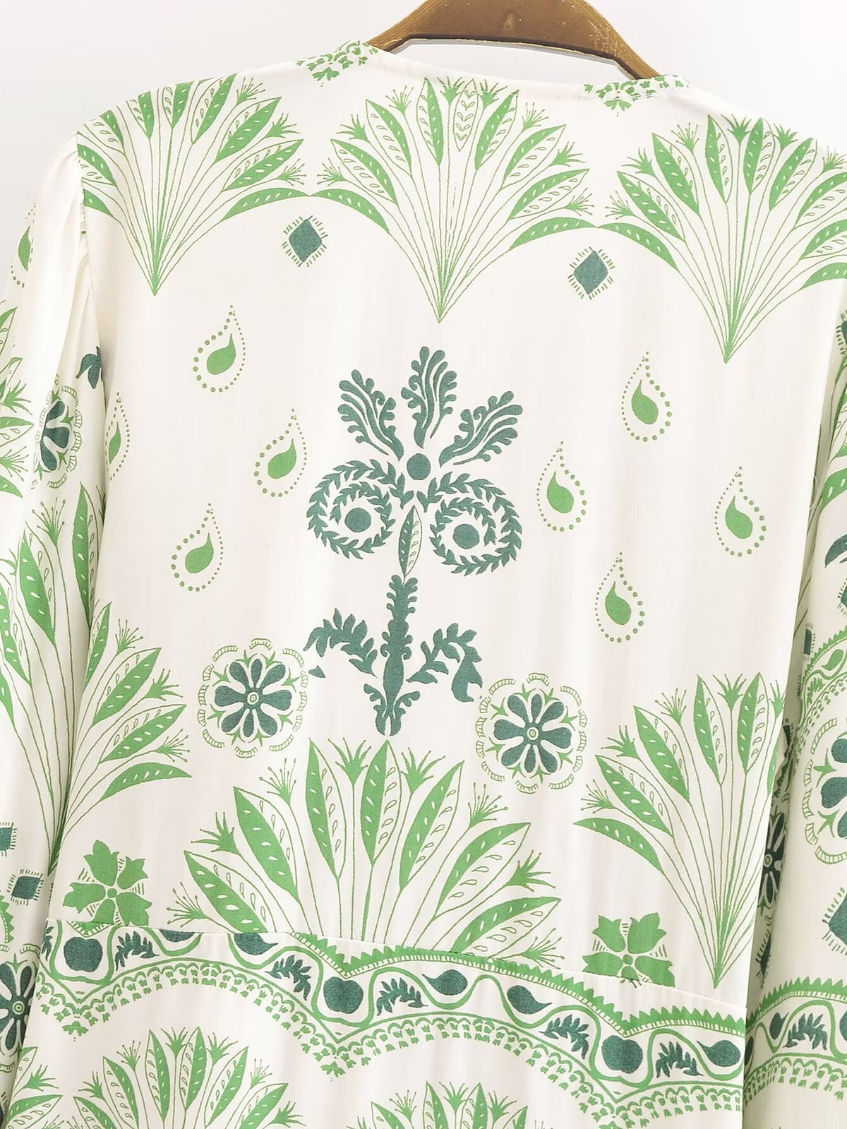 Printed V Neck Long Sleeve Shirt Dress