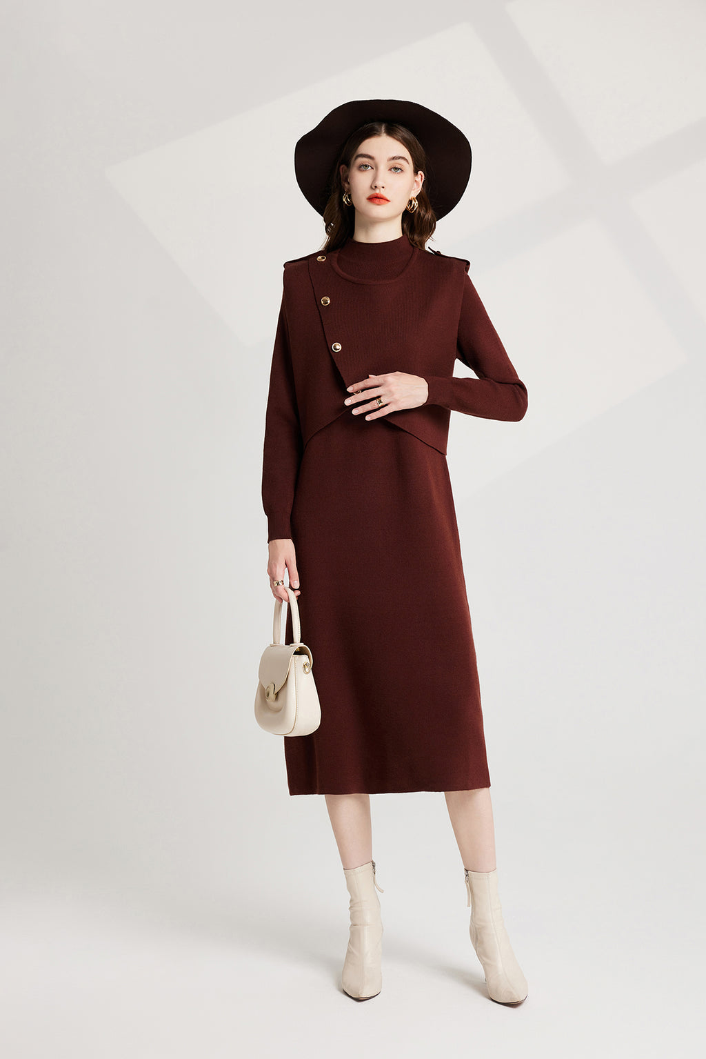 Women's 's Knit Vest & Long-Sleeve Dress Set